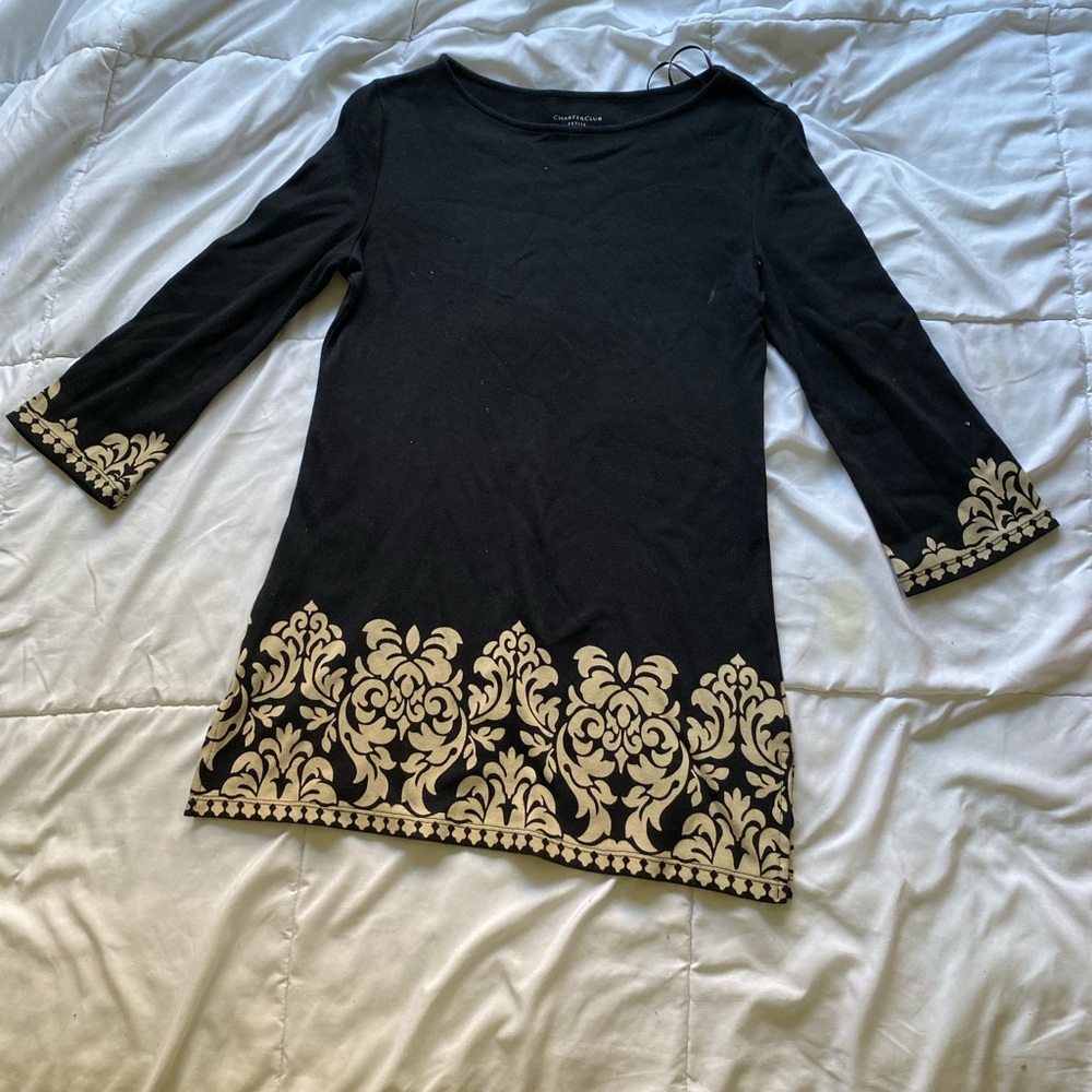 Half sleeve midi black dress